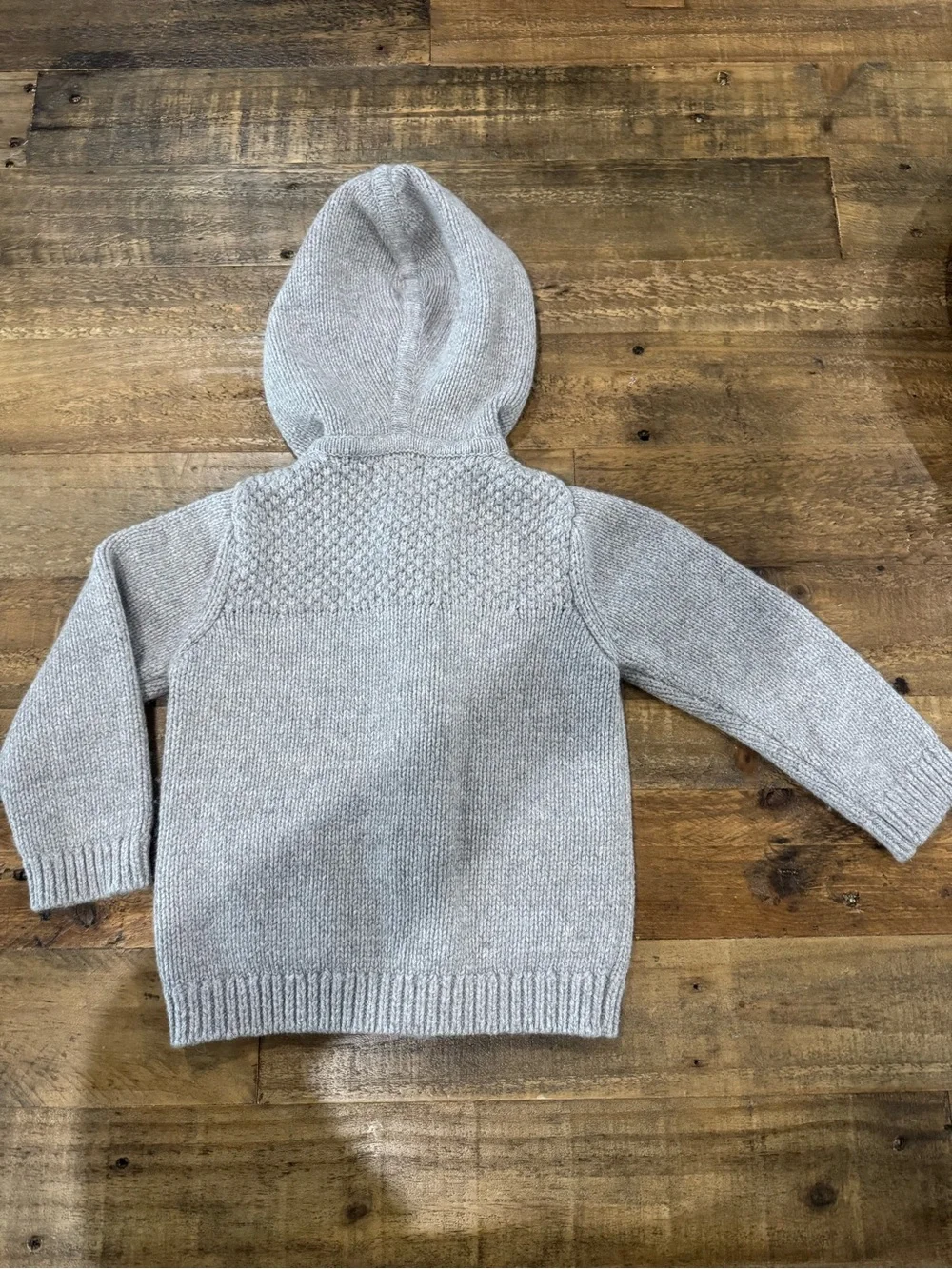 Baby Boden Gray Hooded Knit Sweater Jacket w/ Buttons & Toggle Fasteners